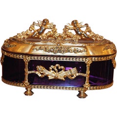Antique French Amethyst Glass Jewel Box with ormulu Mounts