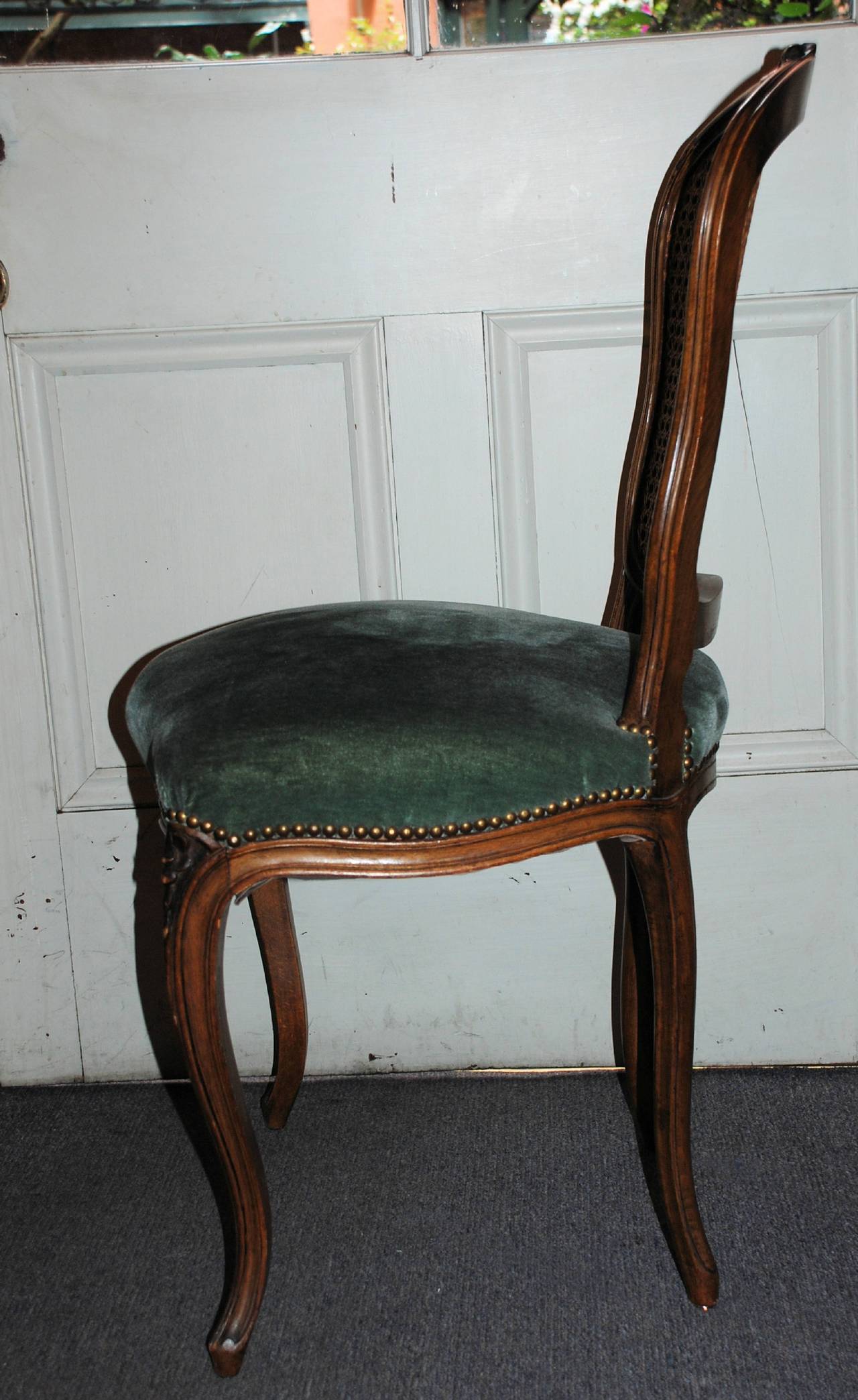 Antique Set of 6 French Carved Walnut Chairs with Cane Backs