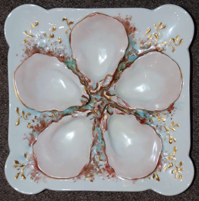 Antique French Hand-Painted Charles Field Haviland Limoges Oyster Plate, c. 1890