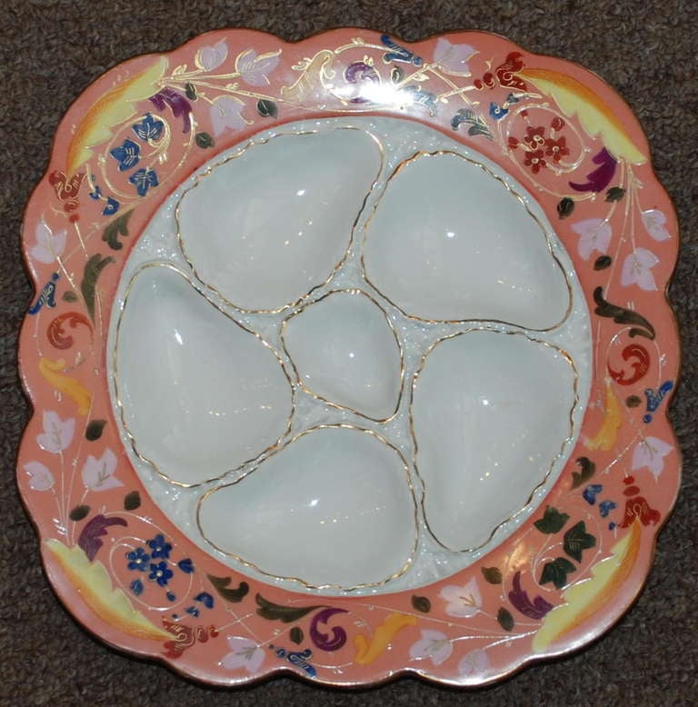 Antique Austrian Oyster Plate, Hand-painted, Made for Ovington Brothers of New York, c. 1890