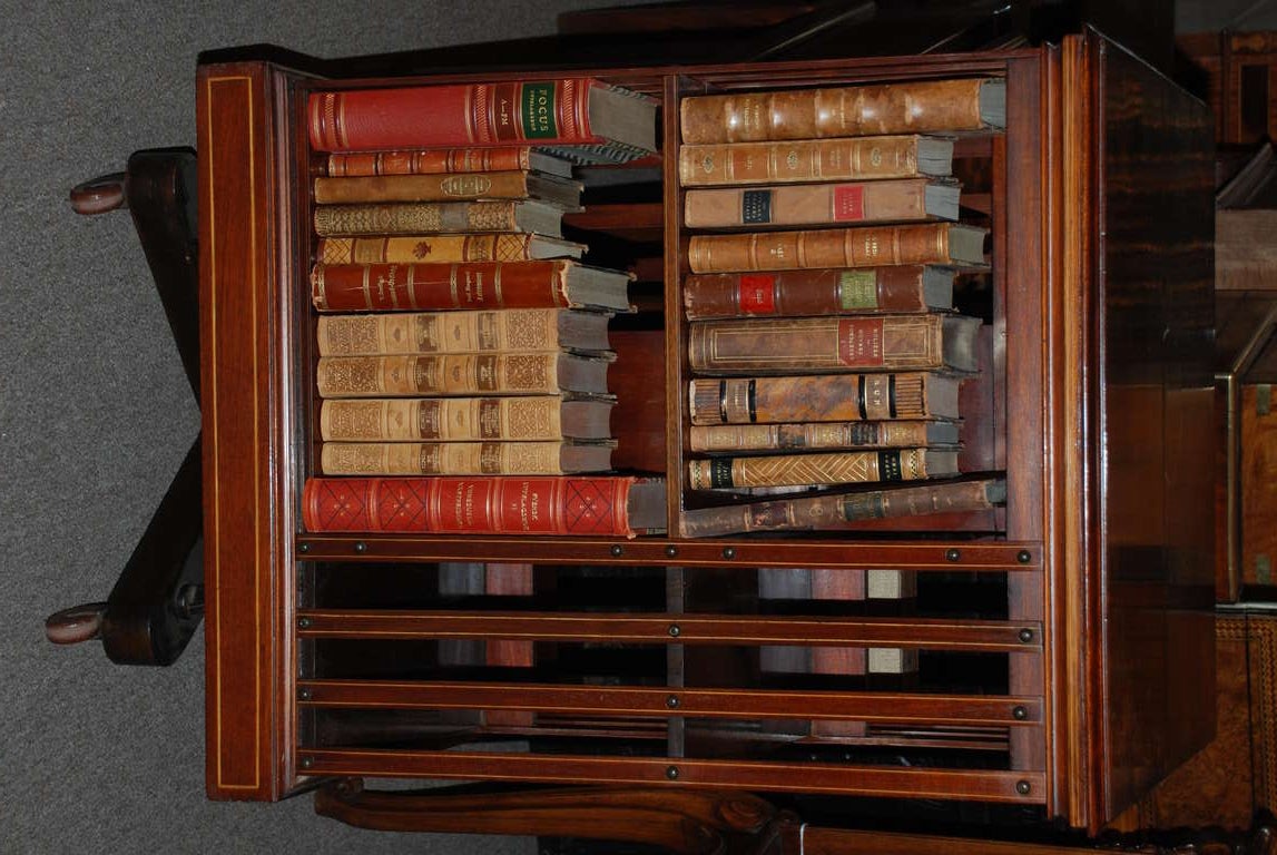 Antique English Revolving Bookcase, Satinwood Inlay, c.1879-80