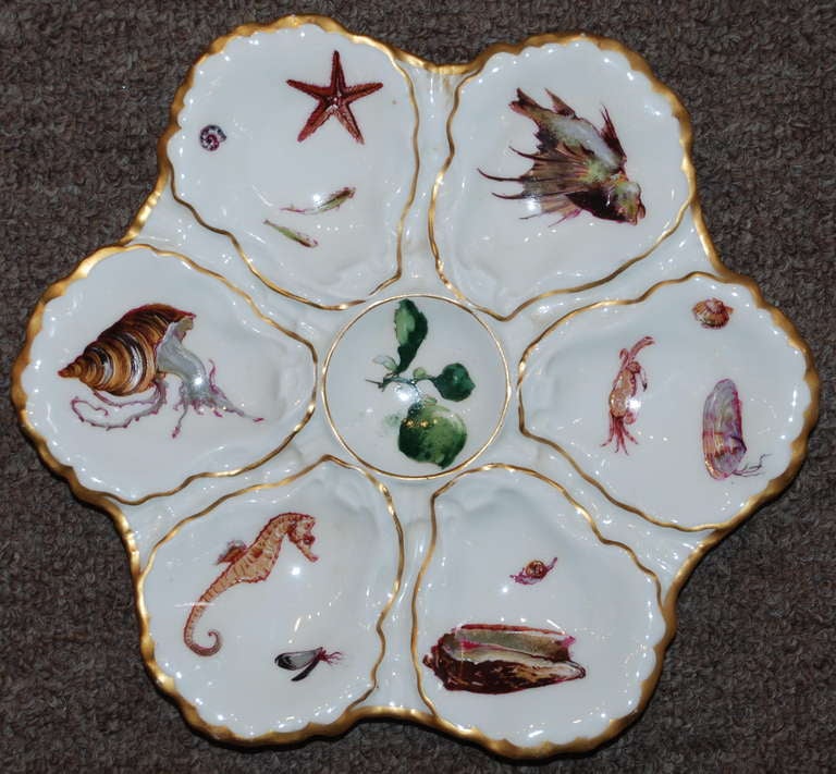 Antique French Limoges Oyster Plate, Over 100 Years Old