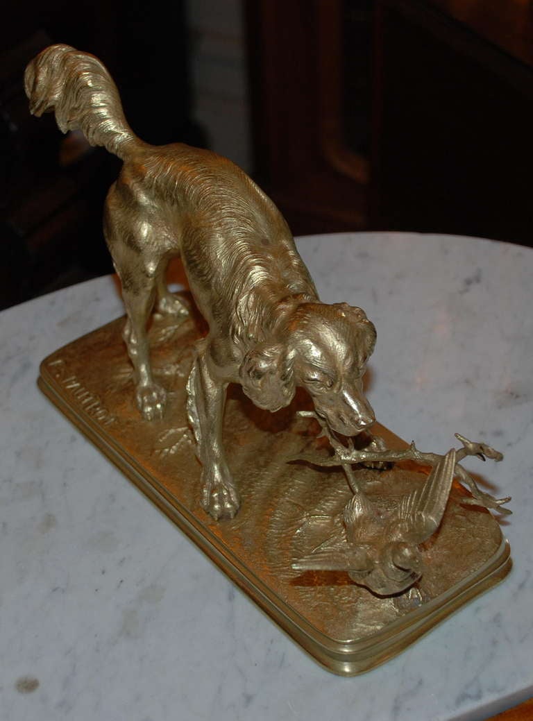 Antique Bronze Hunting Dog and Duck In Excellent Condition In New Orleans, LA