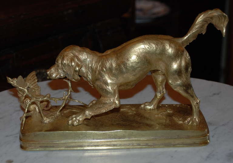 19th Century Antique Bronze Hunting Dog and Duck