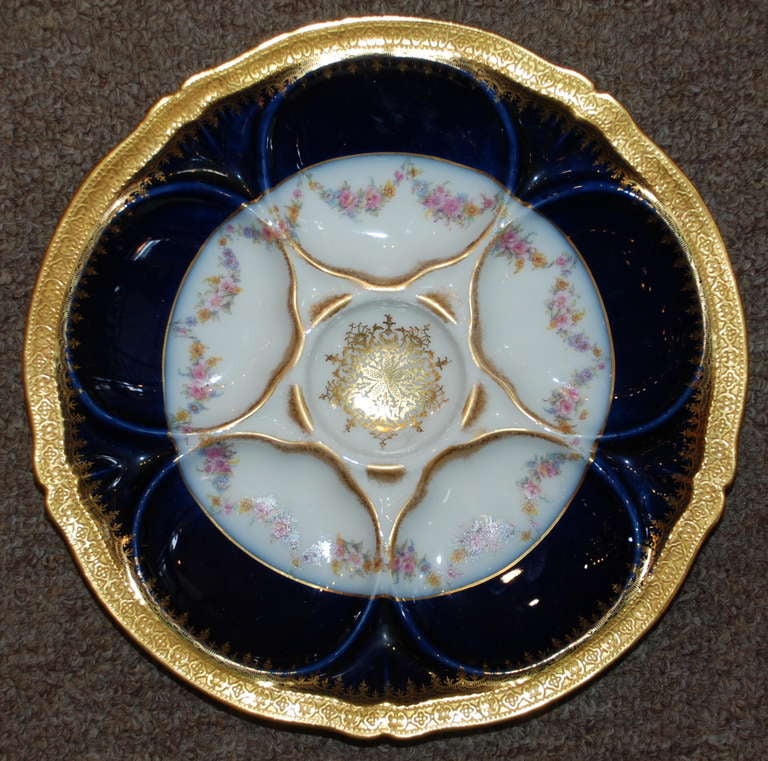 Antique French Haviland Limoges Oyster Plate, Cobalt Blue, c. 1890's