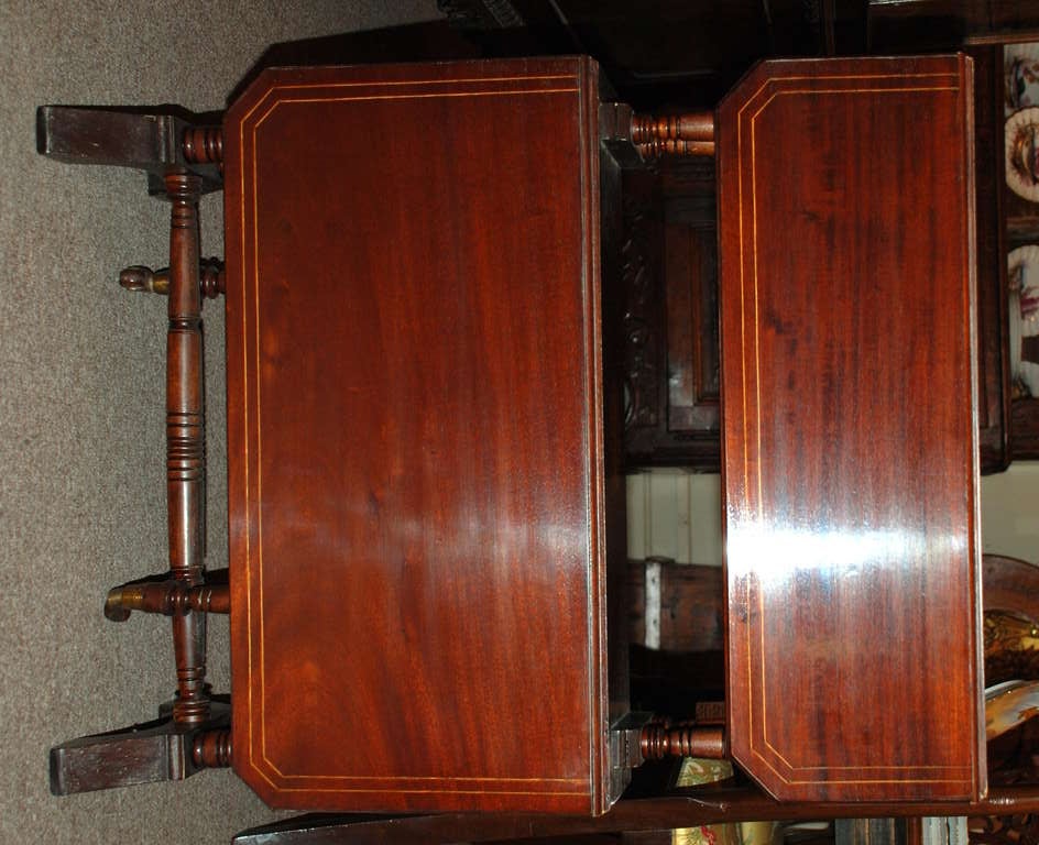 Antique English Mahogany and Boxwood Inlay, Double Sutherland Table,c. 1880-1890 (table extends from 5.5