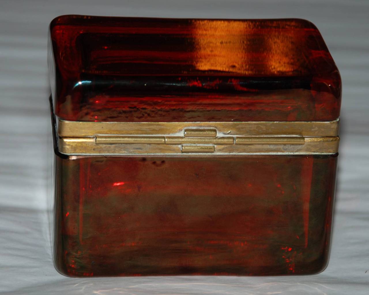 Antique French Art Deco Ruby Glass Jewel Box