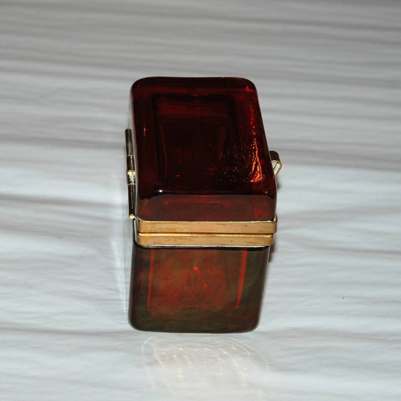 Antique French Art Deco, Ruby Glass Jewelry Box In Excellent Condition In New Orleans, LA
