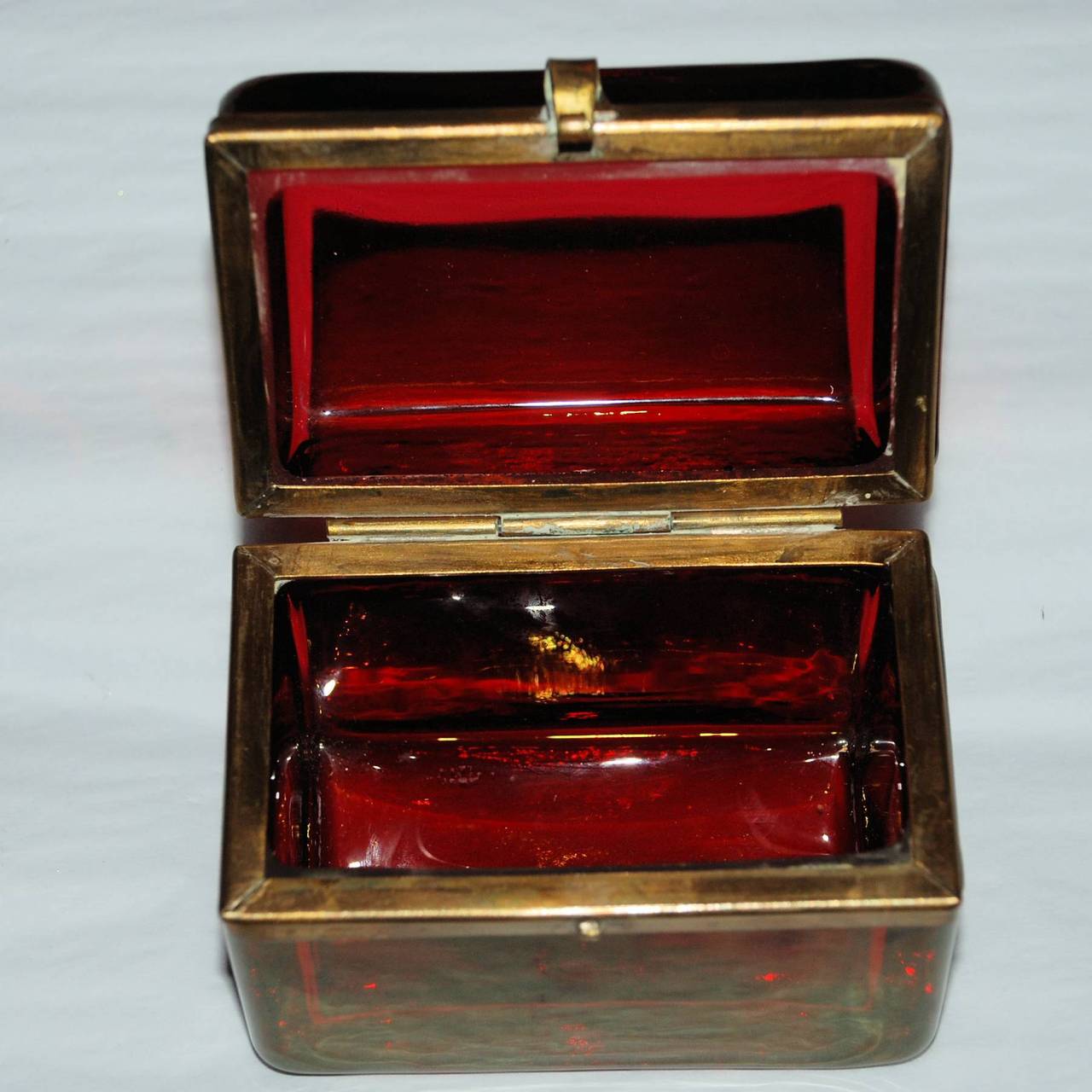 20th Century Antique French Art Deco, Ruby Glass Jewelry Box
