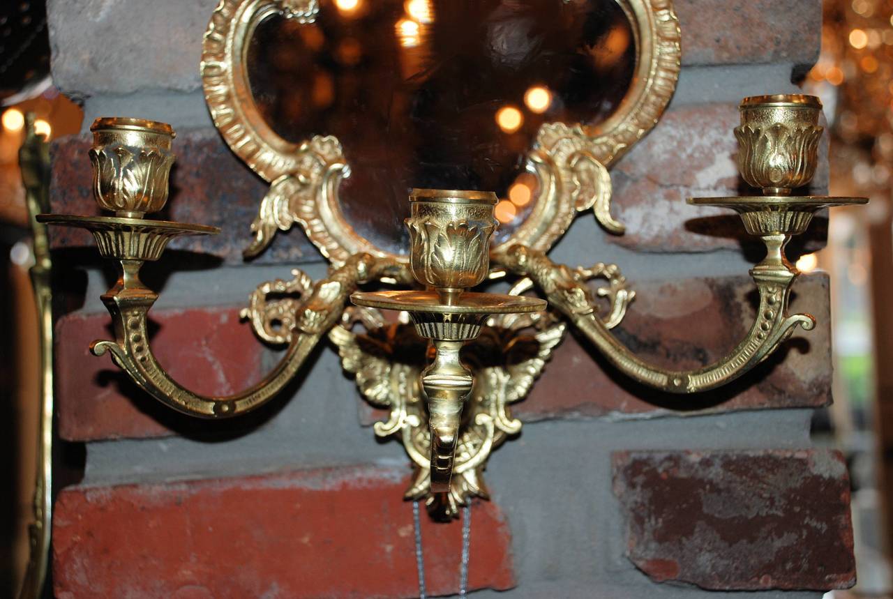 Antique French Bronze Mirrored Sconces