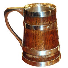 Antique English Oak And Sheffield Silver Plated Tankard