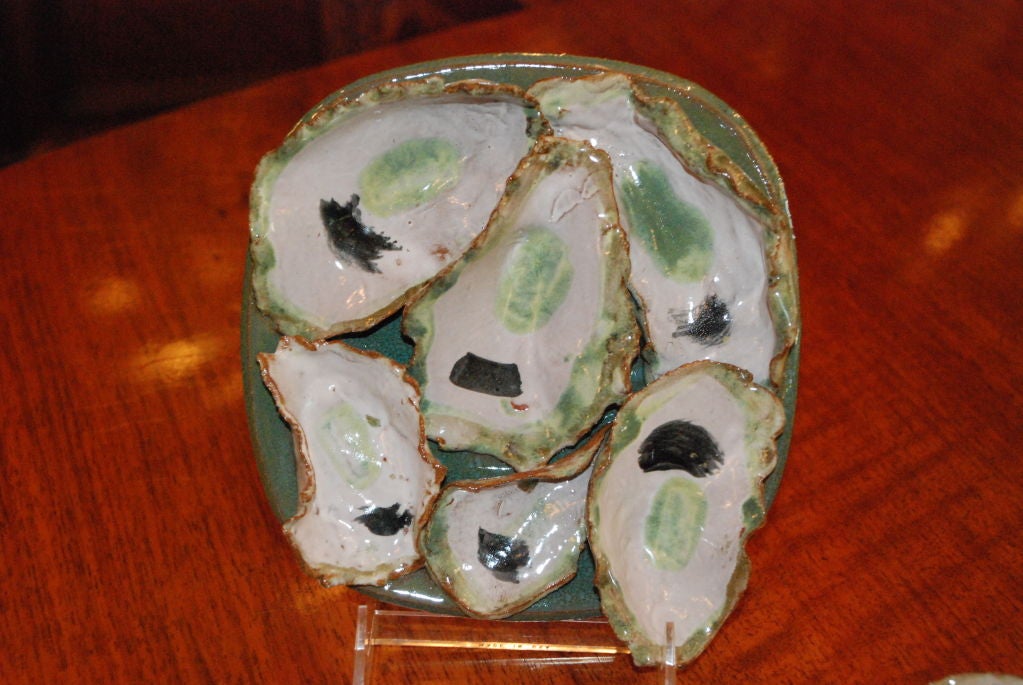 Contemporary Hand made stoneware oyster plates by local New Orleans artist