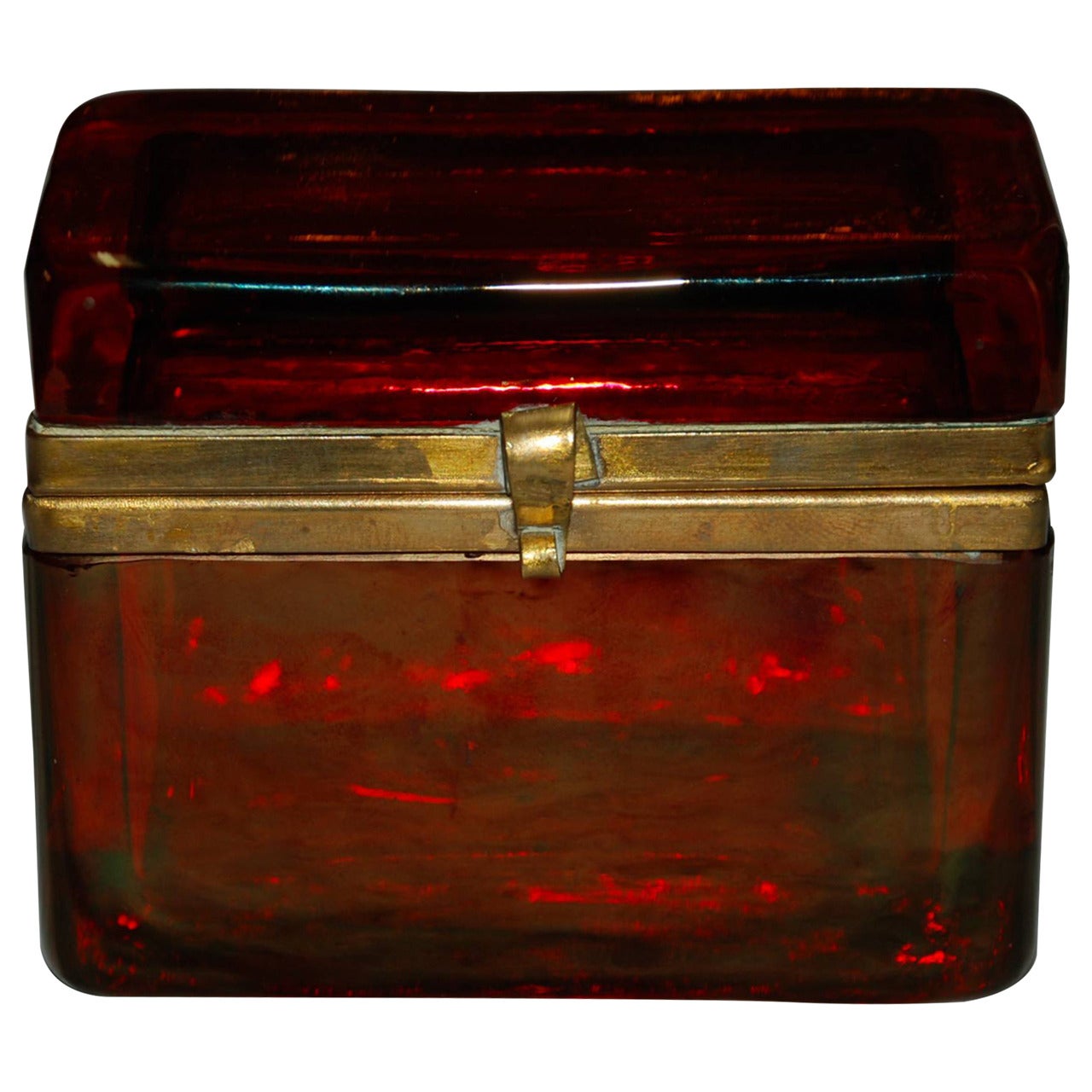 Antique French Art Deco, Ruby Glass Jewelry Box