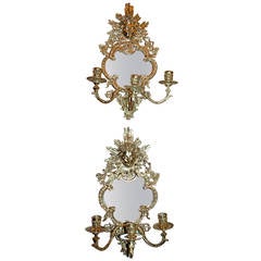 Antique French Bronze Mirrored Sconces