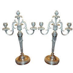 Antique French Silvered Bronze Candleabra