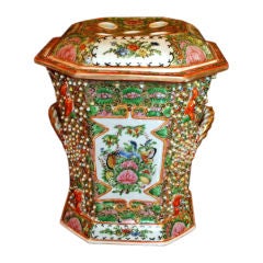 Antique Chinese Rose Medallion Flower Pot