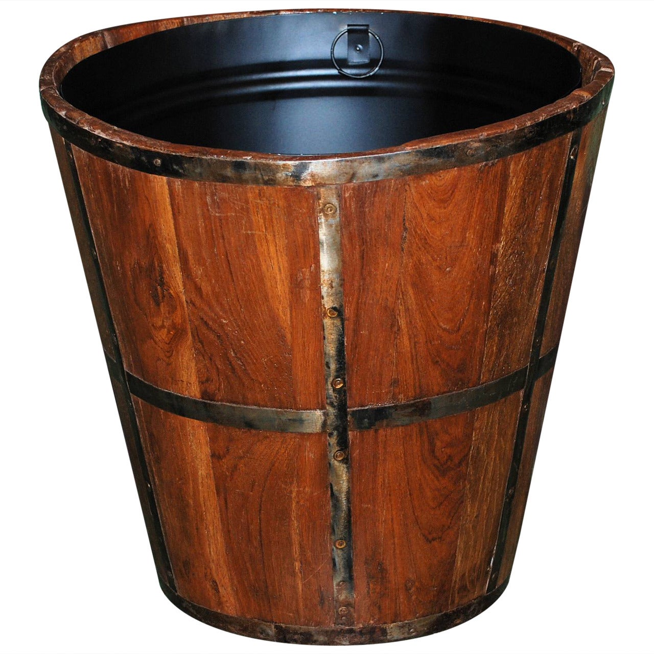 Antique Walnut and Oak Bucket with New Liner