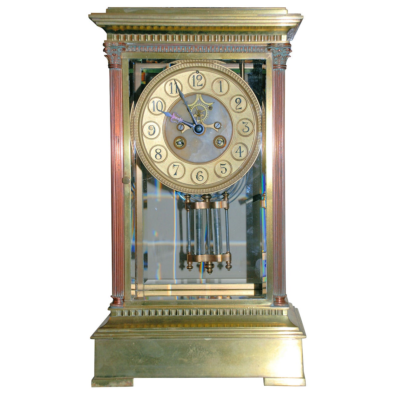 Antique Bronze Clock with Crystal and Mercury Pendulum Regulator