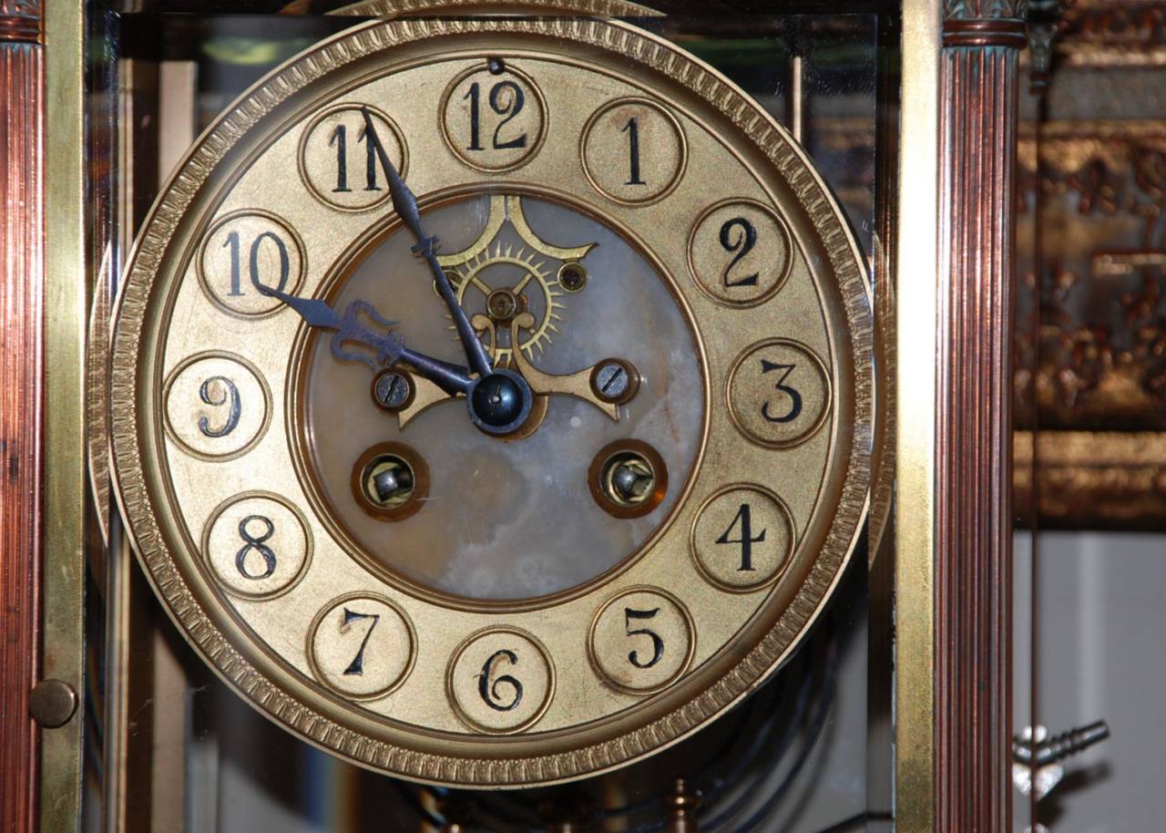Antique Bronze Clock with Crystal & Mercury Pendulum Regulator