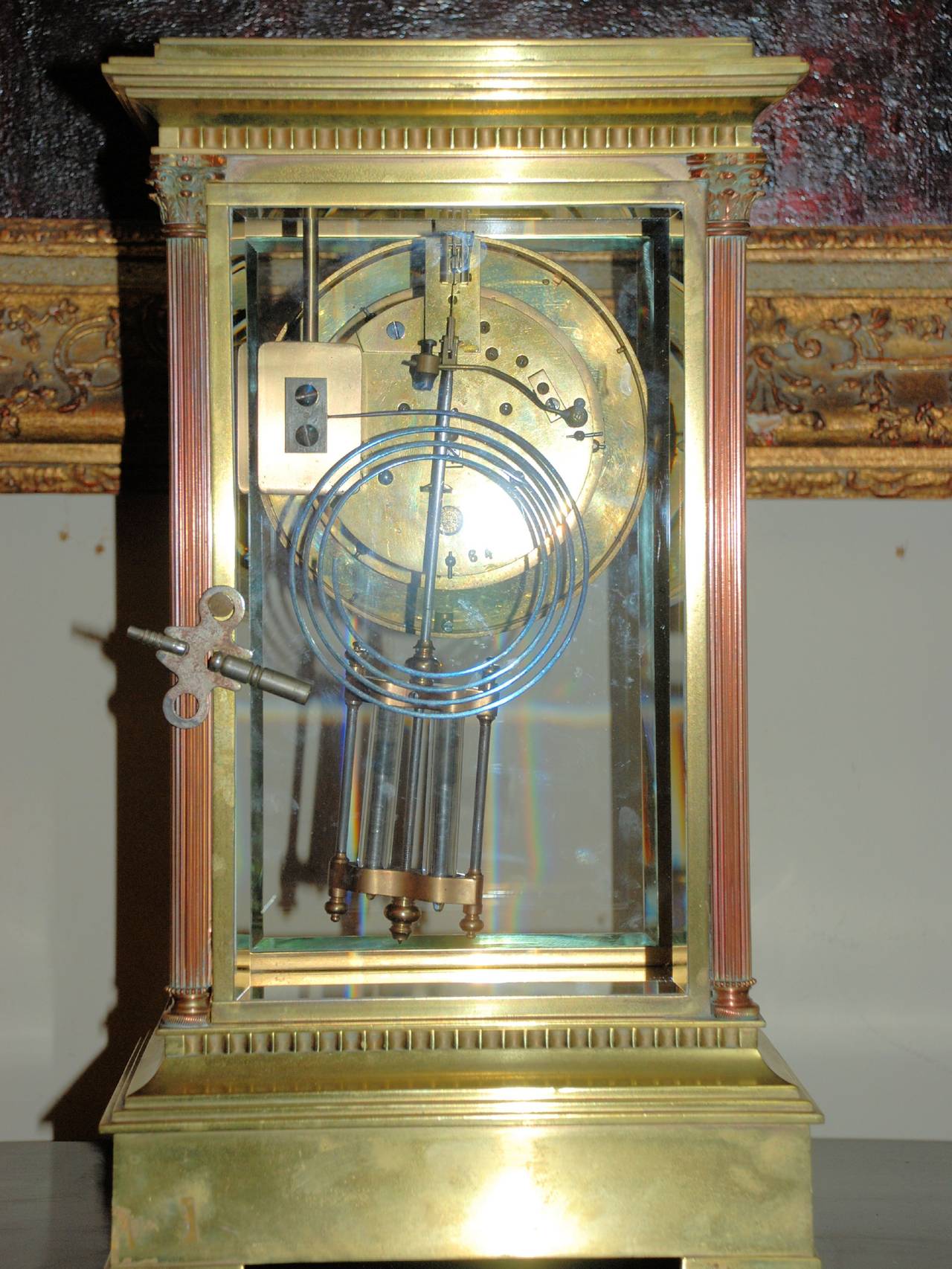 French Antique Bronze Clock with Crystal and Mercury Pendulum Regulator