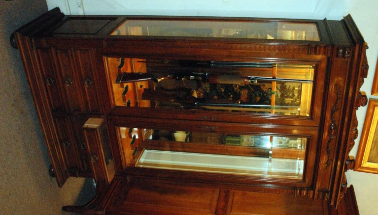 Antique French Walnut Display Cabinet Converted into Gun Case (Guns not for sale; only display)