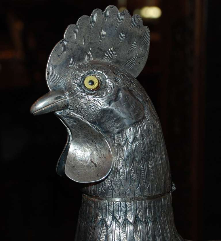 Antique Continental Handmade Silver Rooster Vinaigrette