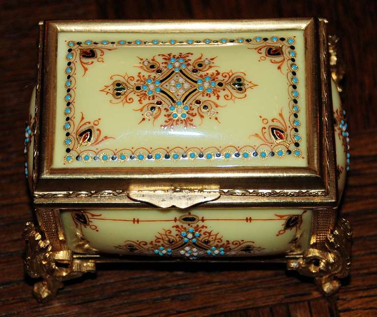 Antique French Bronze and Jeweled Enamel Jewel Box