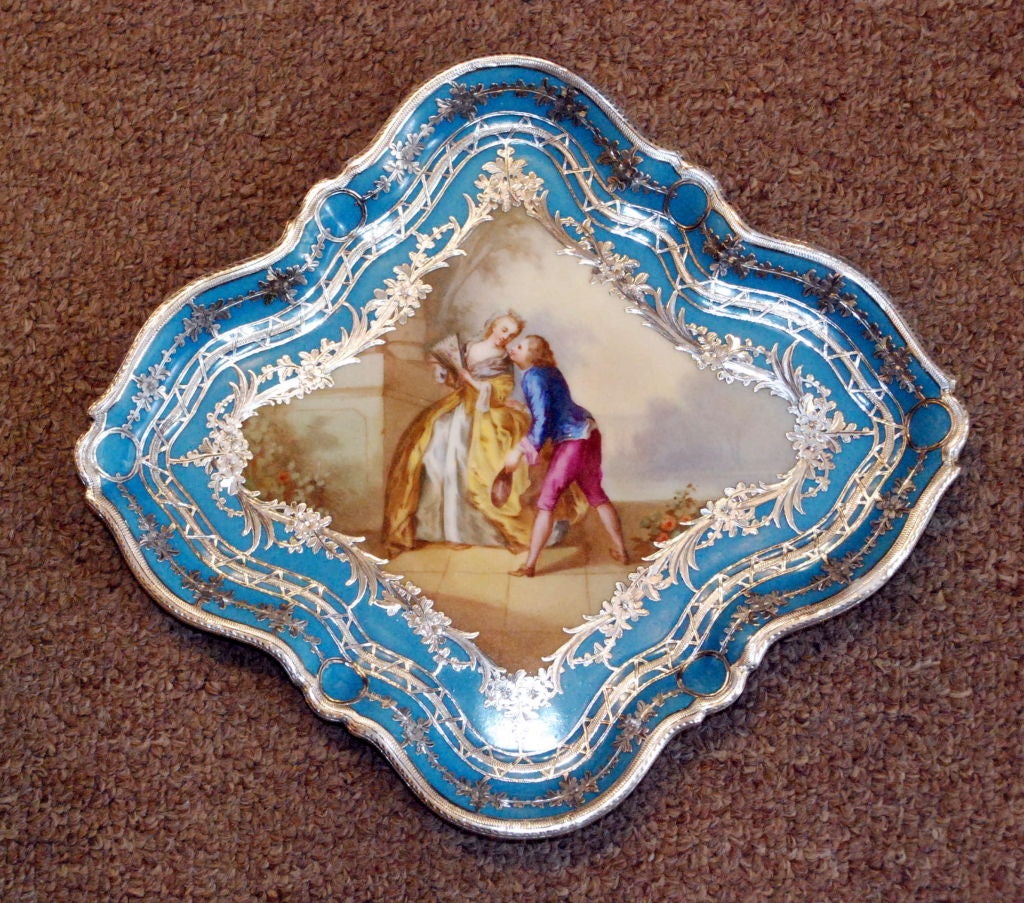 Antique French Enamel and Sterling Silver Portrait Plate