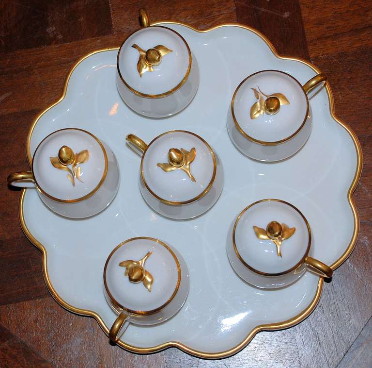 Antique French Limoges Pot de Creme set, platter and six dishes