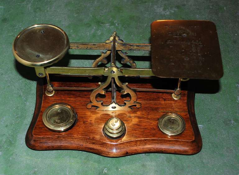 Antique English Brass and Walnut Postal Scale