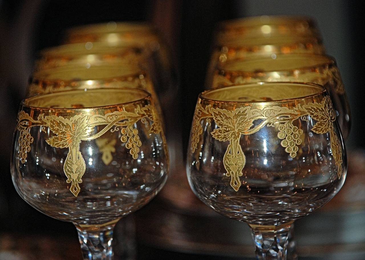 Antique Set of 16 Belgian Crystal Glasses by Val St. Lambert