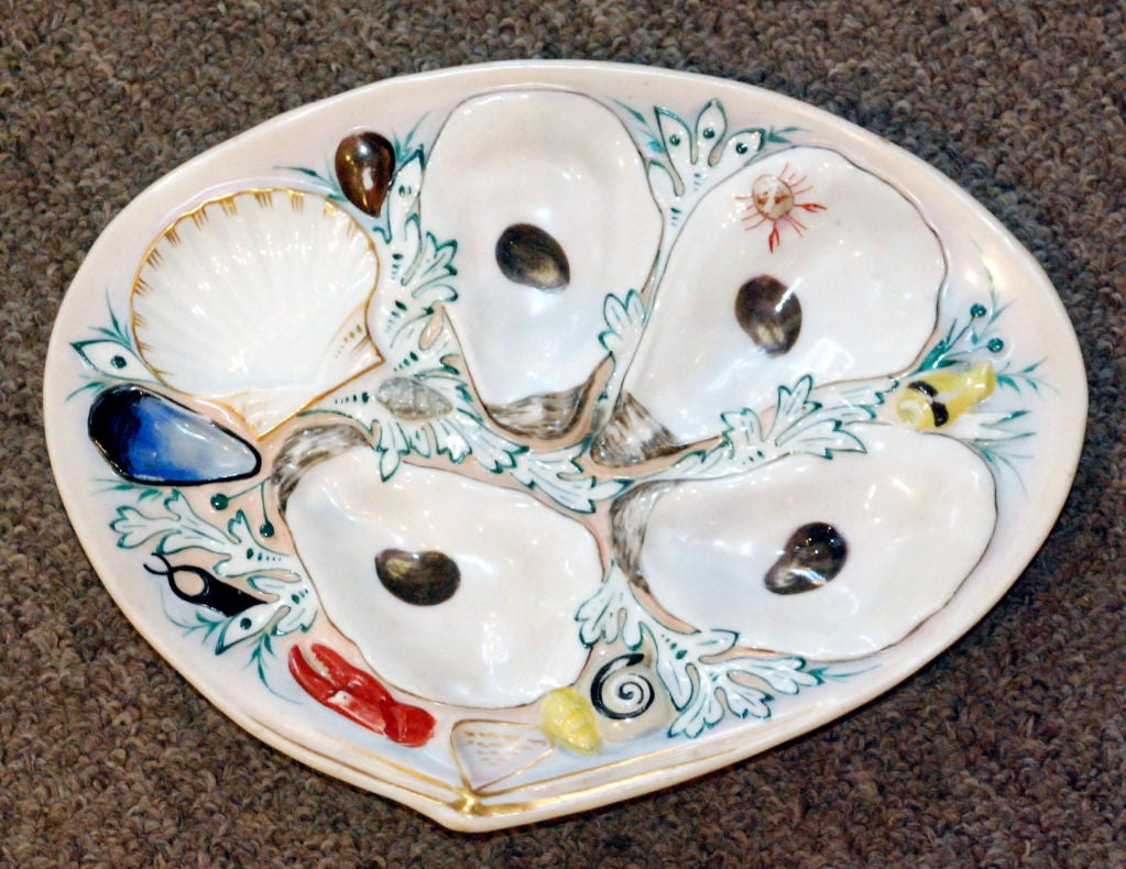 Antique American Porcelain Oyster Plate Signed Union Porcelain Works