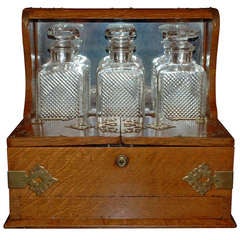 Antique English Golden Oak Tantalus Set, c.1880-90