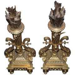 Antique French Gold & Patinated Bronze "Quivers & Arrows" Andirons, Circa 1890.