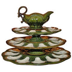 Antique French Faience 3 Tiered  Oyster Server