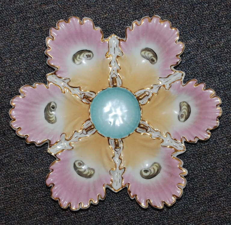 Antique Continental Porcelain, Hand-painted Oyster Plate, c.1890