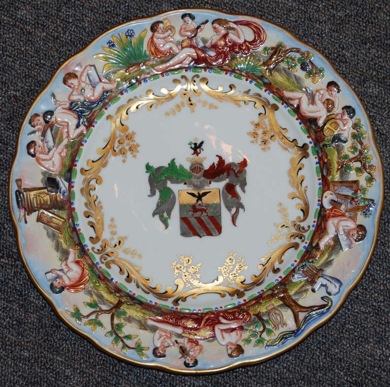 Antique Capo di Monte Amorial Plate, c.1880