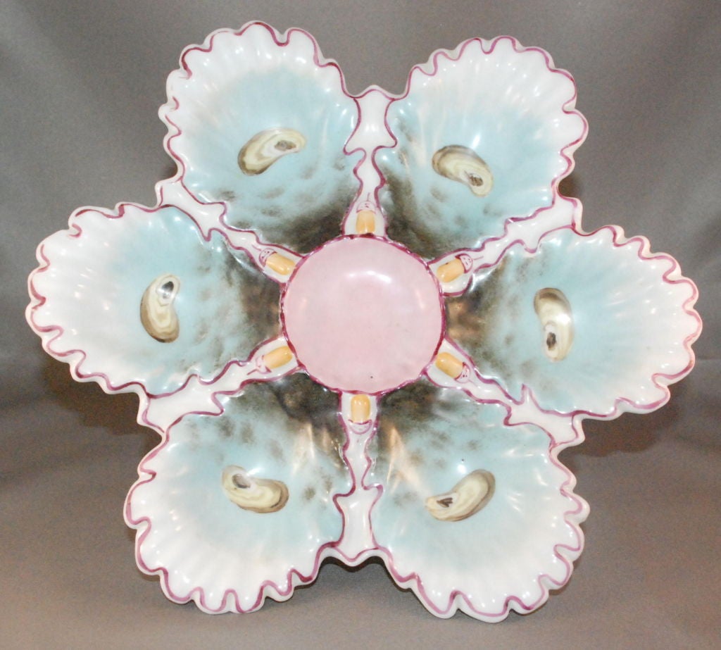 Antique French Handpainted Limoges Oyster Plate circa 1880