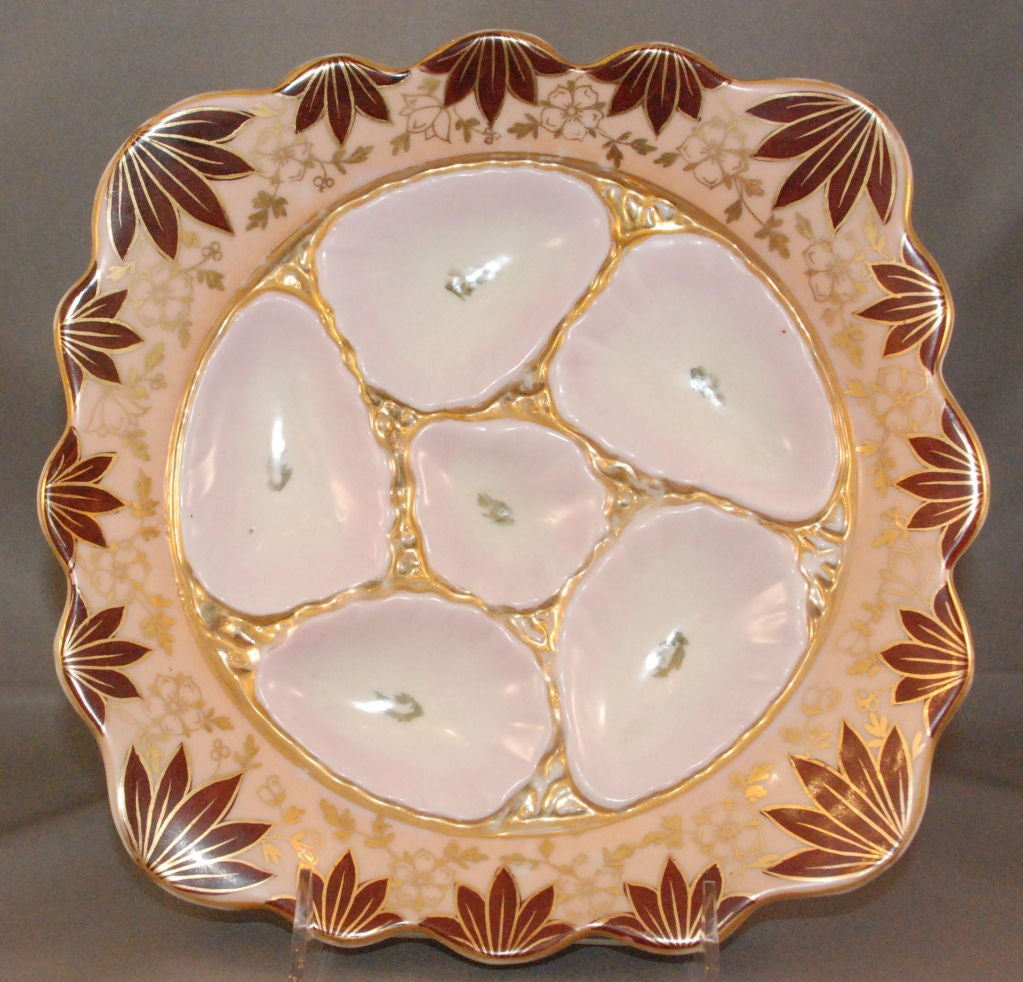 Antique Continental Porcelain Oyster Plate Handpainted circa 1880