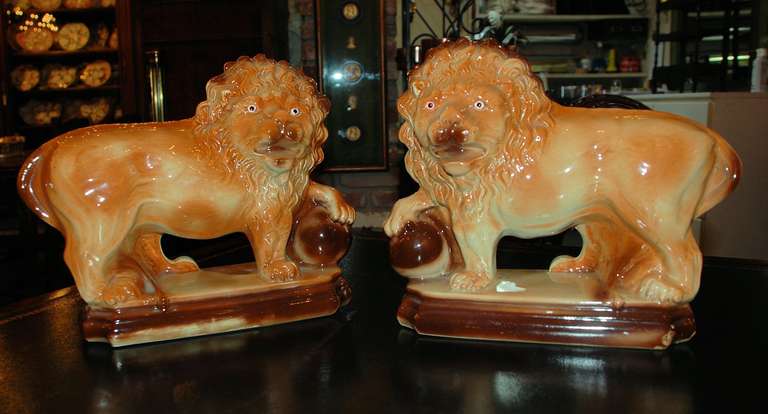 Antique English Staffordshire Lions