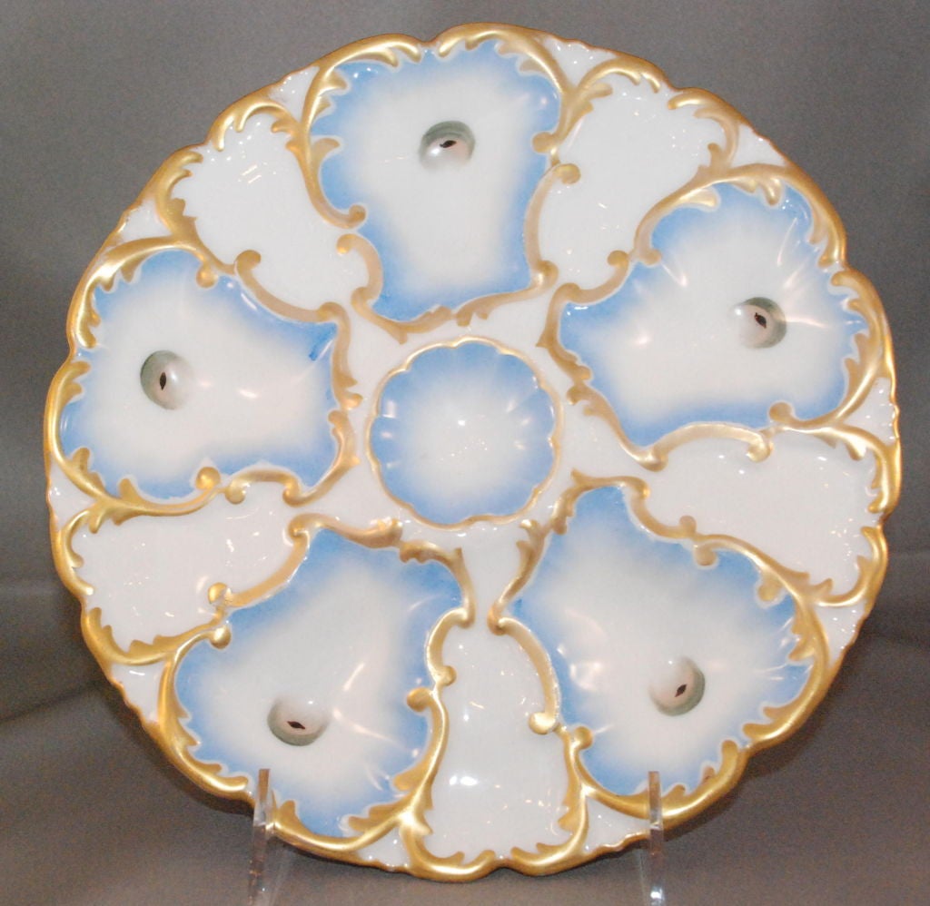 Antique French Limoges Oyster Plate Handpainted circa 1880-1890