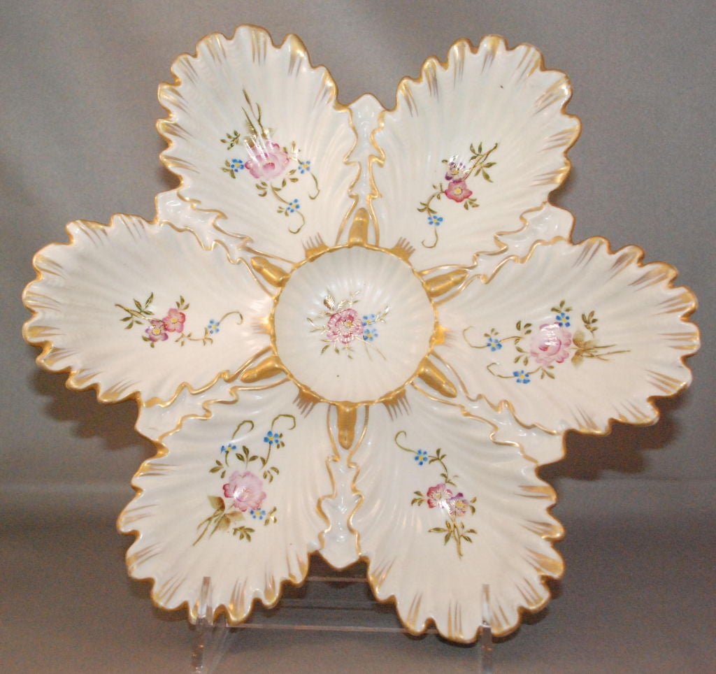 Antique Handpainted Porcelain Oyster Plate circa 1880-1890