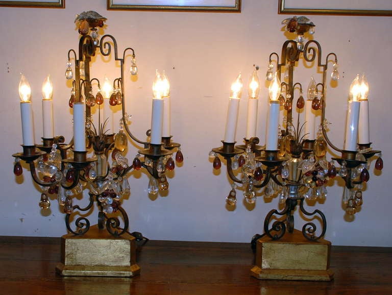 Pair of Antique French Girondoles, Bronze and Crystal, c.1880