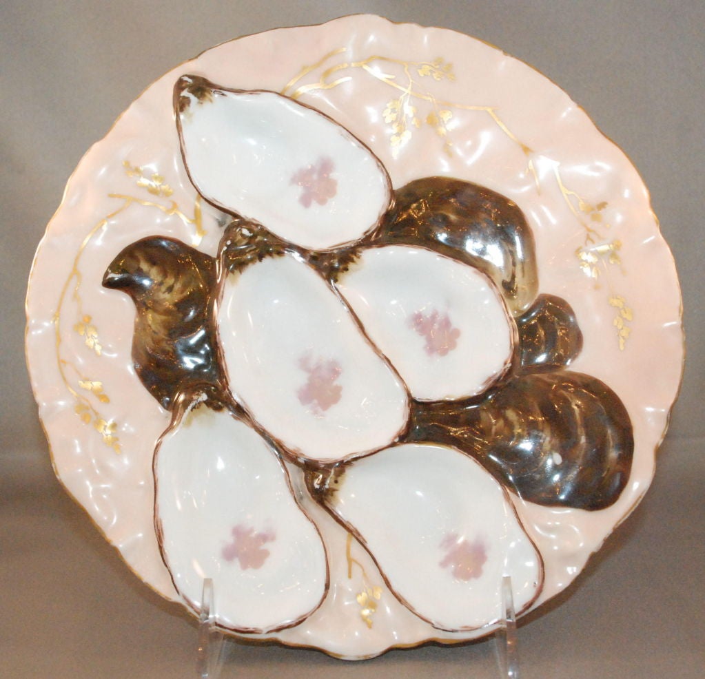 Antique Porcelain Oyster Plate Haviland Co. Turkey Pattern made for Davis Collamore of New York