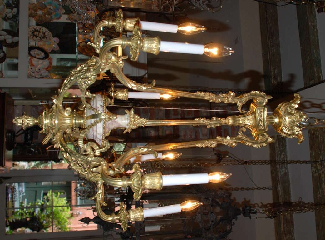 Antique French Belle Epoque Gold Bronze Chandelier, c.1880-90