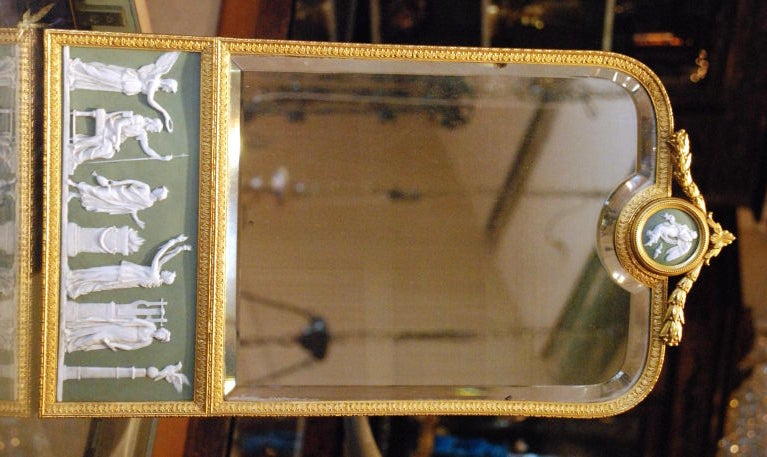 Antique French Bronze Dor Mirror With Wedgwood mounts