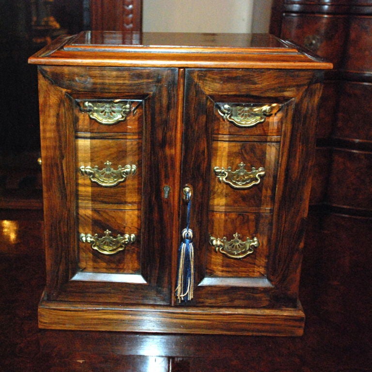 Antique Victorian Burled Black Walnut Jewelry Box