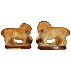 Antique Staffordshire Lions