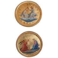 Hand-Painted Pair of Icons