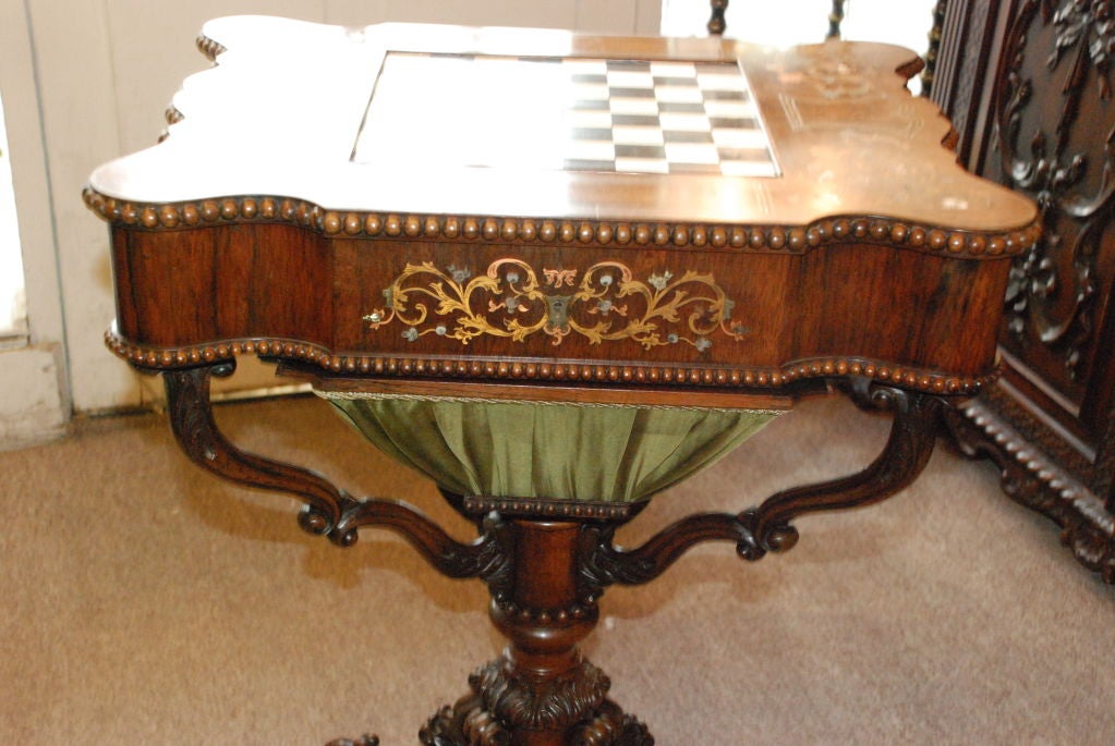 English Rare Antique Victorian Games And Sewing Table